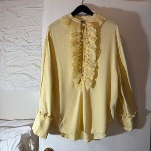 H&M Ruffled Pale Yellow Tunic Blouse Limited Edition.